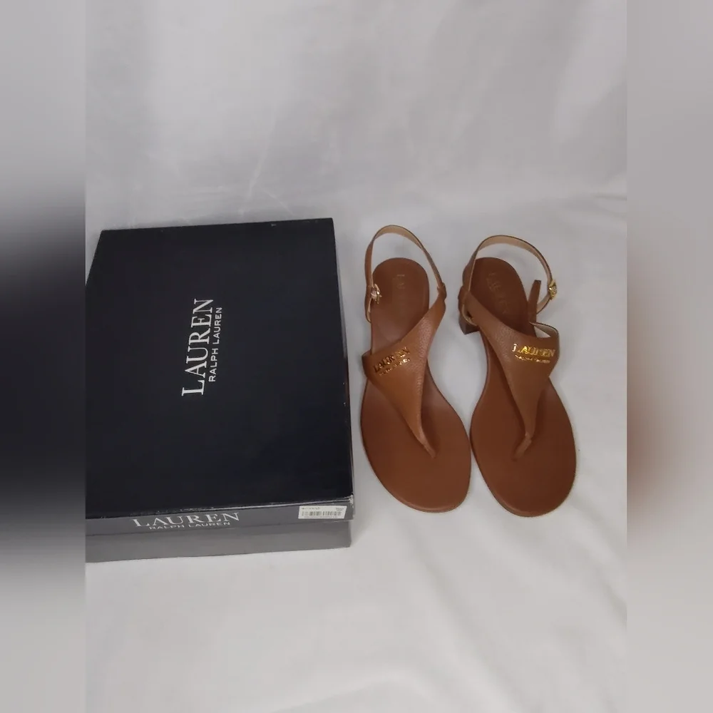 NIB Lauren Ralph Lauren Wescott Brown T-Strap Sandals - Picture 1 of 7